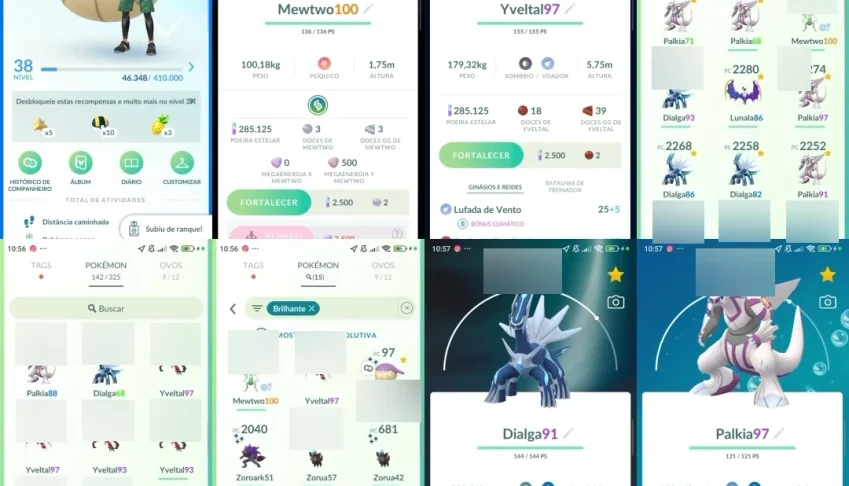 Pokémon Go LVL 38 | Mewtwo 100% shiny | Dialga e Palkia |