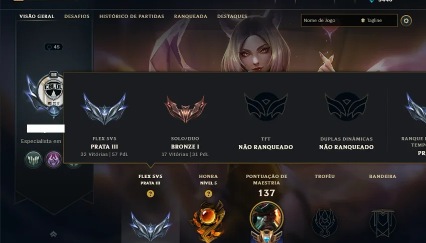Bronze 1 com 55 Champs e 36 Skins +2 Prestigios