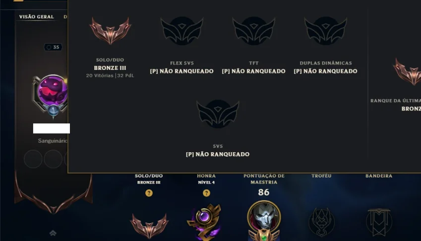 Bronze 3 com 55 Champs e 55 Skins ( Mais de 40 Jogos )