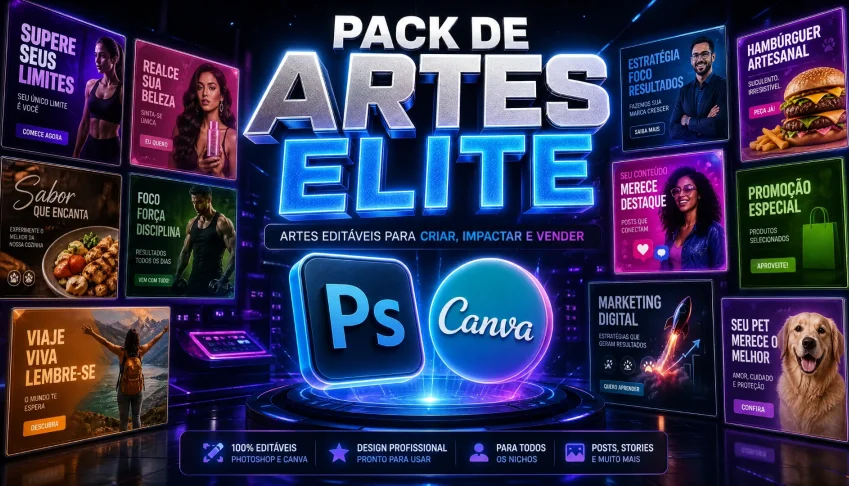 Pack de Artes Editáveis para Photoshop e Canva