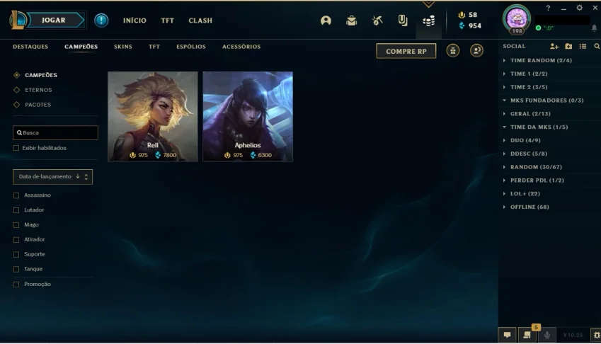 CONTA LOL 150 SKINS