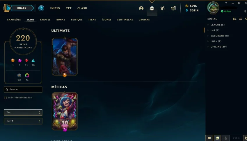 Conta lol, level 250, gold 2