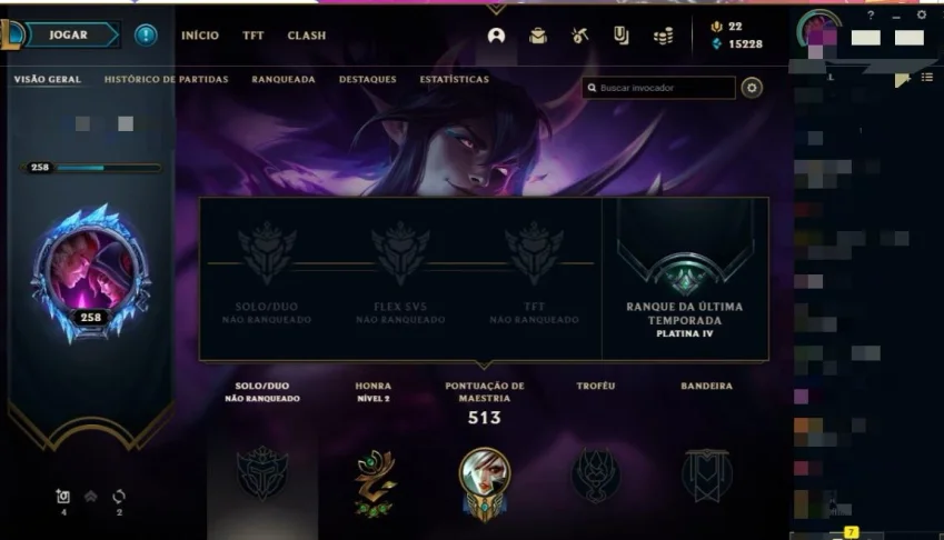 Conta lol Plat 4 season passada