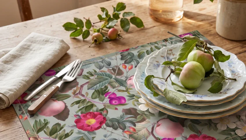 Jogo Americano de Papel - Maças e Flores (12 unidades)