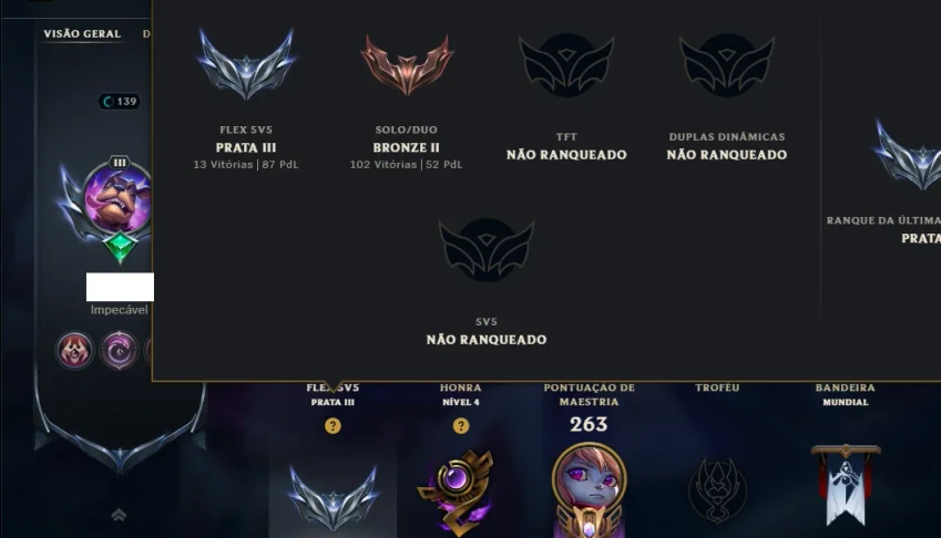 Bronze 2 com 110 Champs e 96 Skins ( Mais de 200 Jogos )