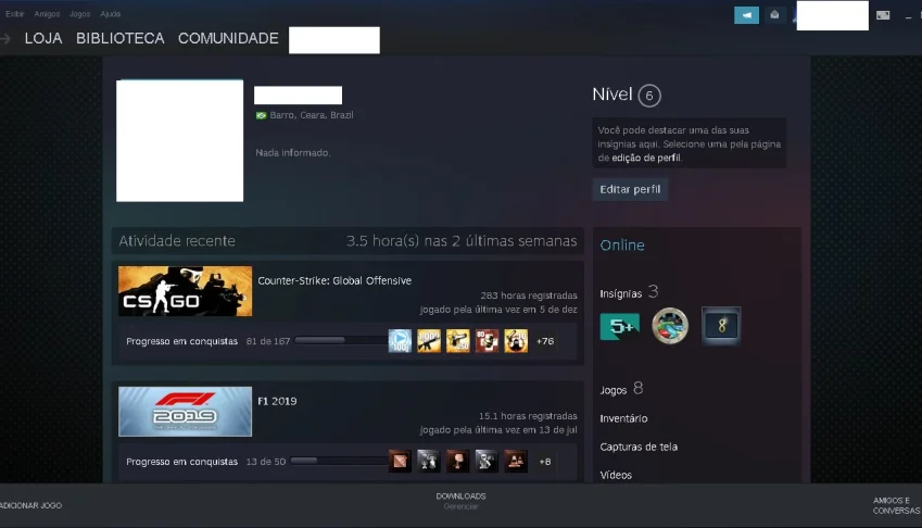 Conta steam Nível 6 com 20 jogos