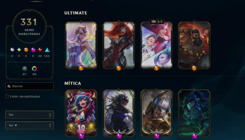 Conta Lol 331 skins (4 ultimate)