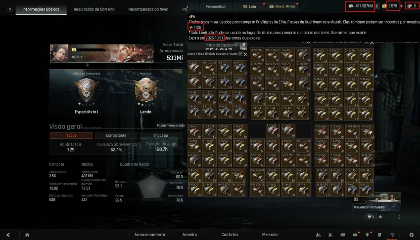 Conta Arena Breakout Infinite (PC) 533M STASH