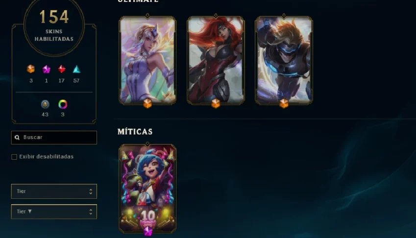 Conta LoL - Ouro 1 - Todos os Campeões do Jogo - 154 skins