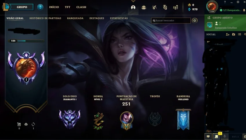 conta de lol diamond 1 15 skins lvl 184