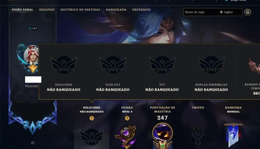 Unranked com 120 Champs e 83 Skins +2 Prestigios