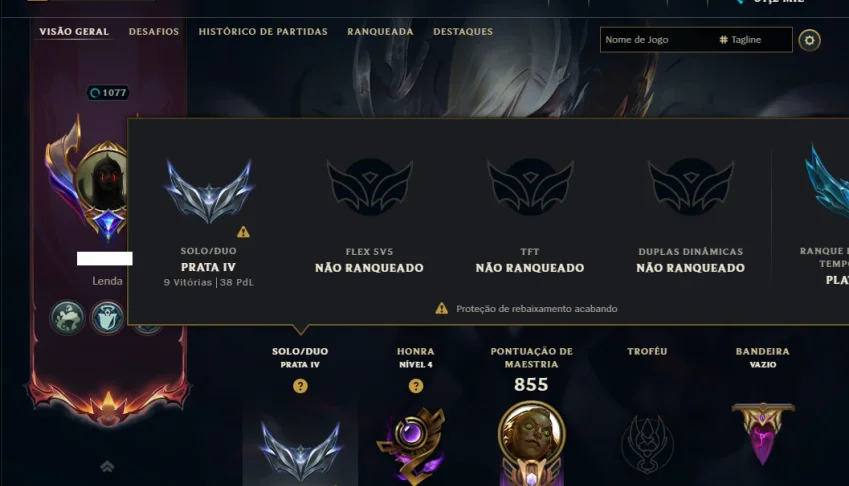 Prata 4 com TODOS os Champs e 197 Skins ( Nivel 1077 )