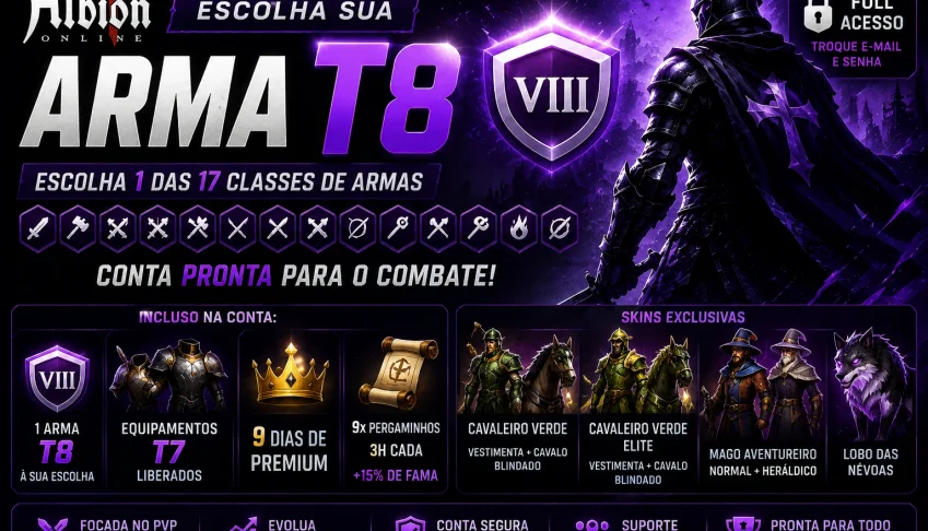 Conta Starter T8 + 9D premium + 15% buff fama + SKINS