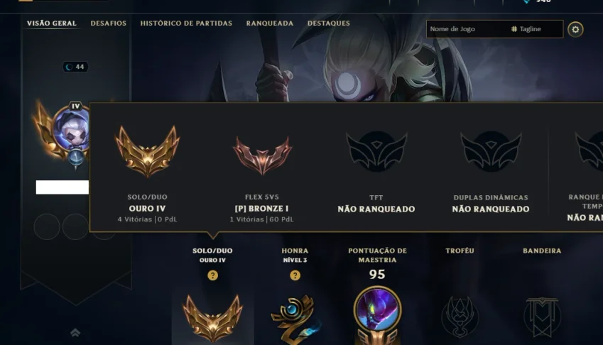 Ouro 4 com 45 Champs e 6 Skins