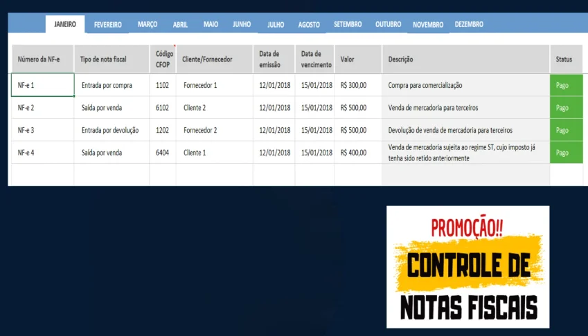 Planilha para Controle de Notas Fiscais