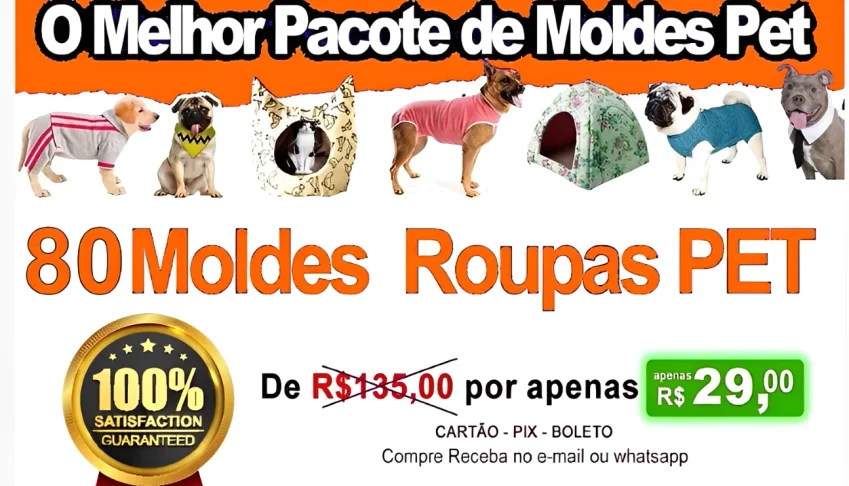 Kit 80 Moldes Roupas Pet Cães E Gatos + Modelagem Cirúrgica