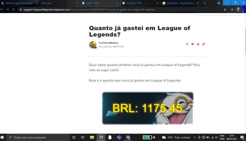 Conta LOL com mais de 1k em skins