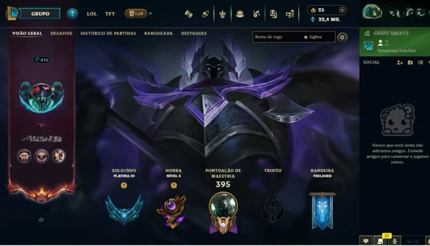 conta de lol plat 3, ex diamond 144 skins + honra 4