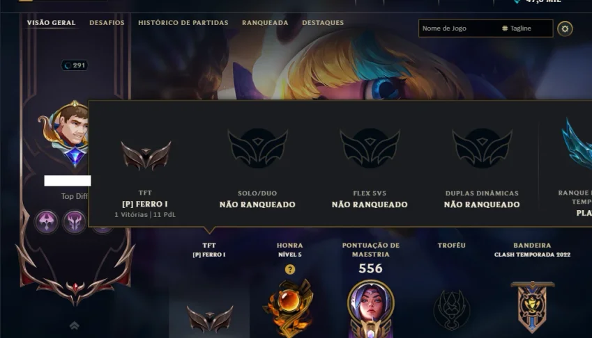 Unranked com TODOS os Champs e 156 Skins +1 Prestigio