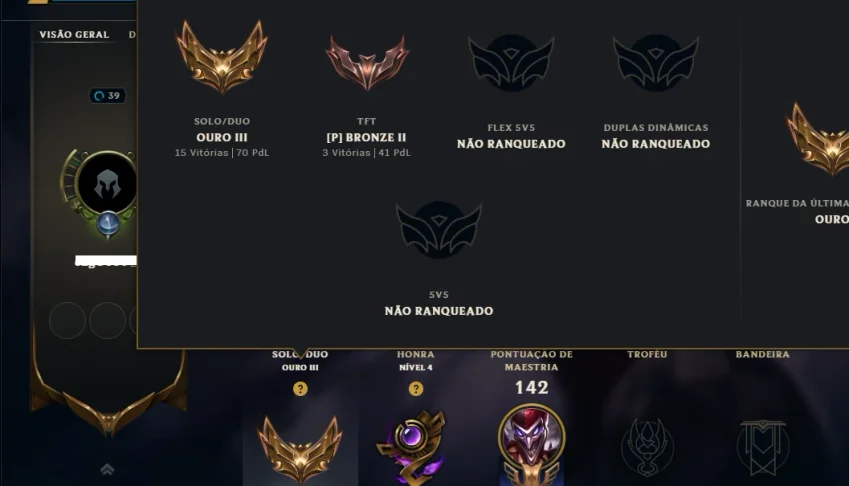 Ouro 3 com 50 Champs e 41 Skins