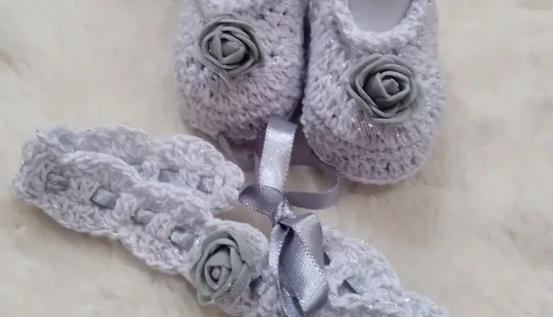 Kit Sapatinho e Faixa de Crochê para Bebê