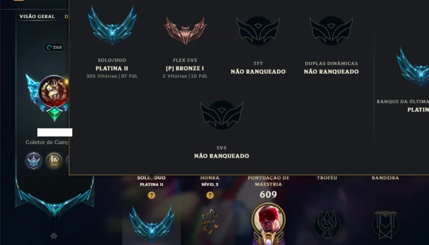 Platina 2 com TODOS os Champs e 111 Skins ( JG / ADC )