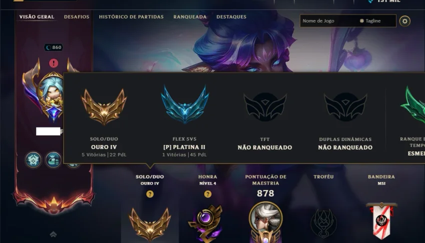 Ouro 4 com TODOS os Champs e 273 Skins ( TOP / JG )