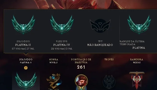 Conta no lol Platina 2 e no valorant Platina 3