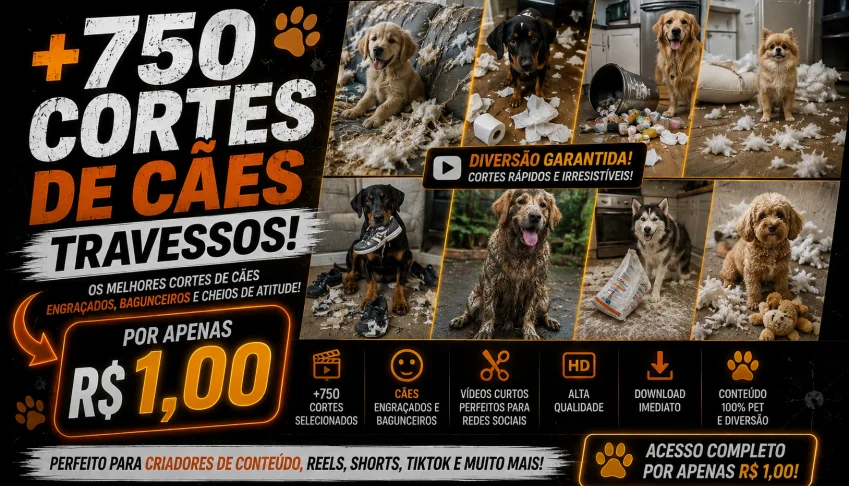 +750 Cortes de Cães Travessos Virais_Reels, Shorts e TikTok_