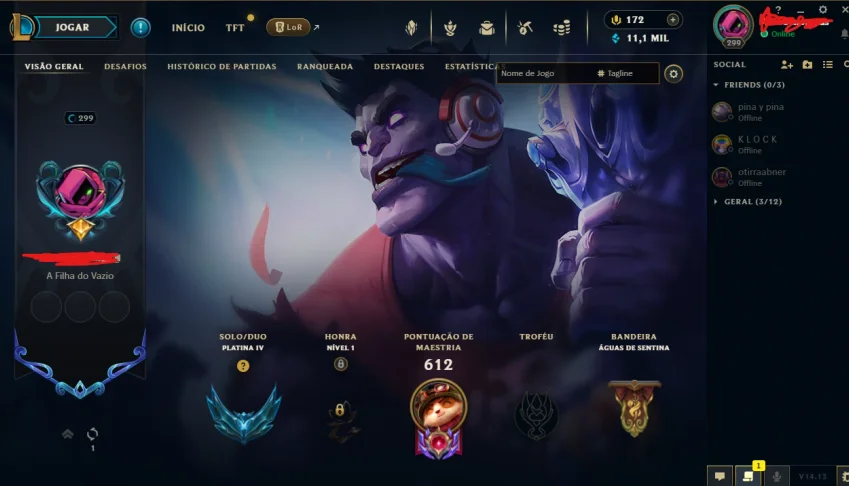 conta lvl 310 ouro com todos os champs e com 277skins