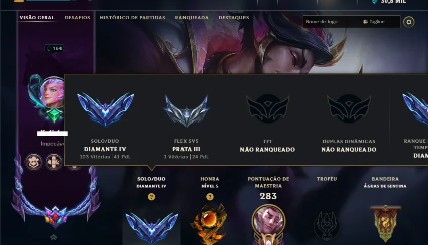 Diamante 4 com 140 Champs e 186 Skins +6 Prestigios