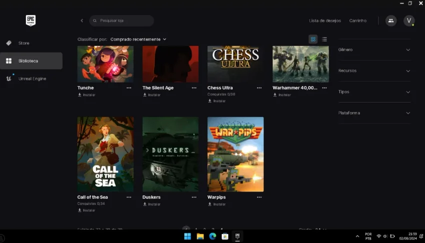 Conta epic games com 79 jogos