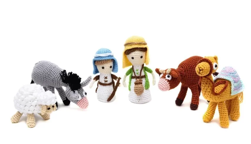 Os pastores e animais do presépio em amigurumi