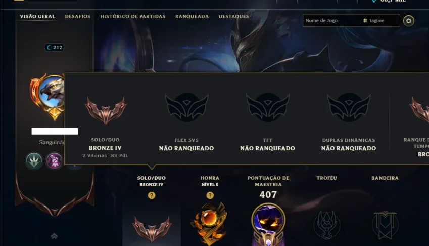 Bronze 4 com TODOS os Champs e 182 Skins ( JG / MID / TOP )
