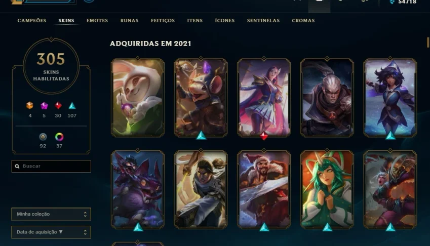 Conta mestre, 305 skins, todos os champs, lvl 531