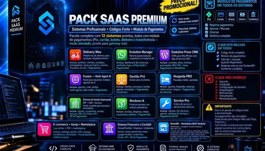 Pack Sistemas Profissionais + Códigos-Fonte Completos