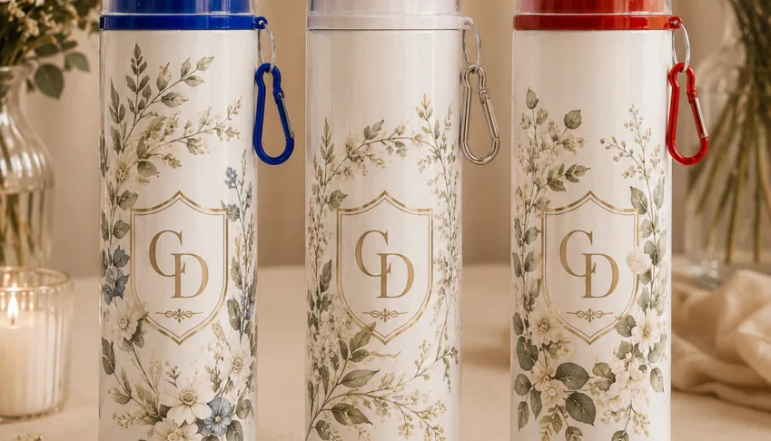 Garrafa de Alumínio 600ml com Tampa e Mosquetão