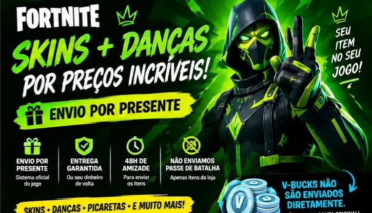 Fortnite Mais Barato! Skins + Danças | 48H Via Presente