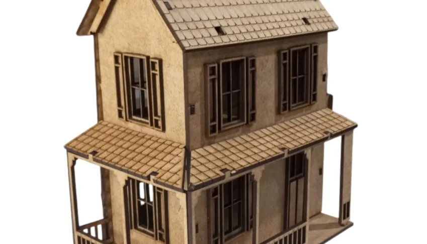 Mini Sobrado com varanda MDF, maquete, diorama 19x15