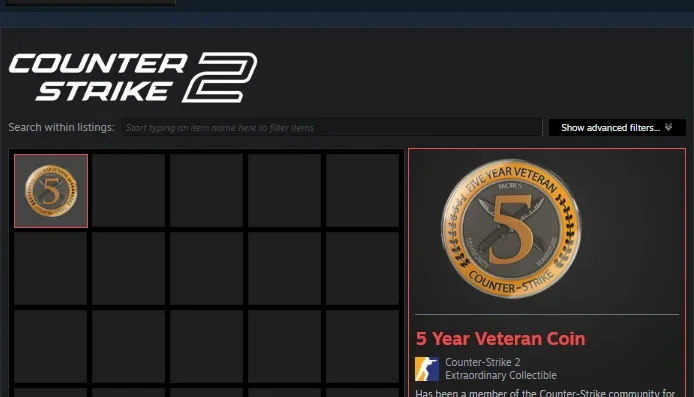 Cs2 | 2.405+ Horas (Sem Prime) | Medalha/Moeda De 5 Anos