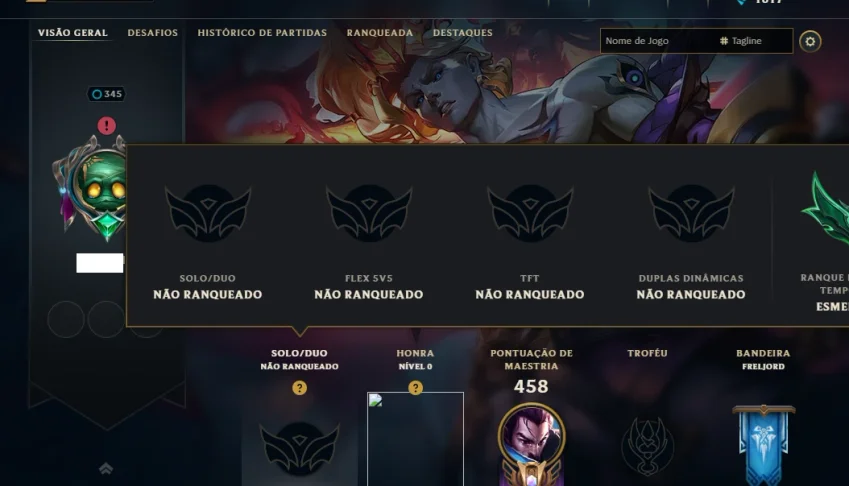 Unranked com 150 Champs e 117 Skins ( MID / JG / TOP )