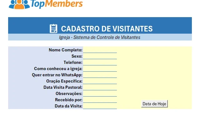 Excel para Controle e gestão de Visitantes de Igrejas