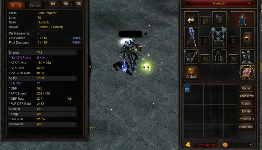 Conta do RealMU Personagem Dark Lord Lev 700 (obs: Sem Itens