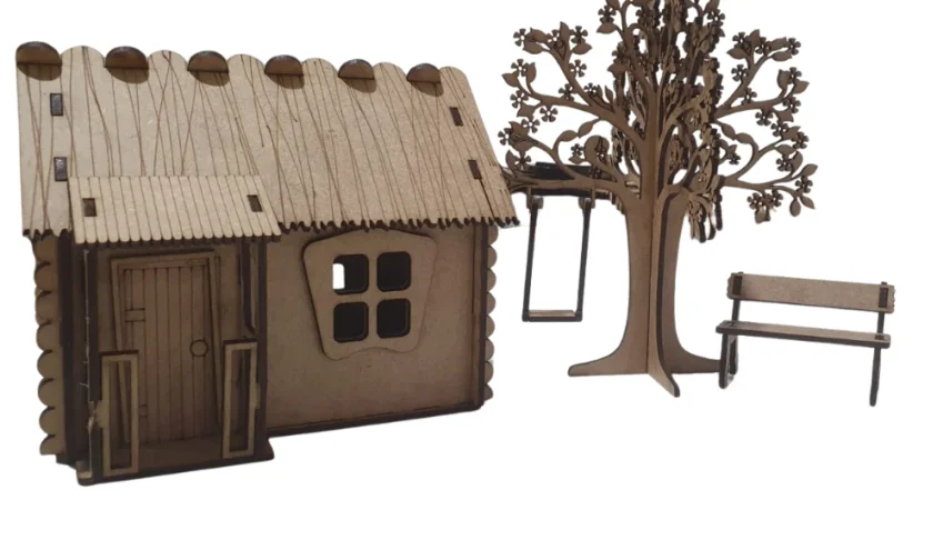 Mini Casinha da fazenda com banco, arvore e balanço MDF...