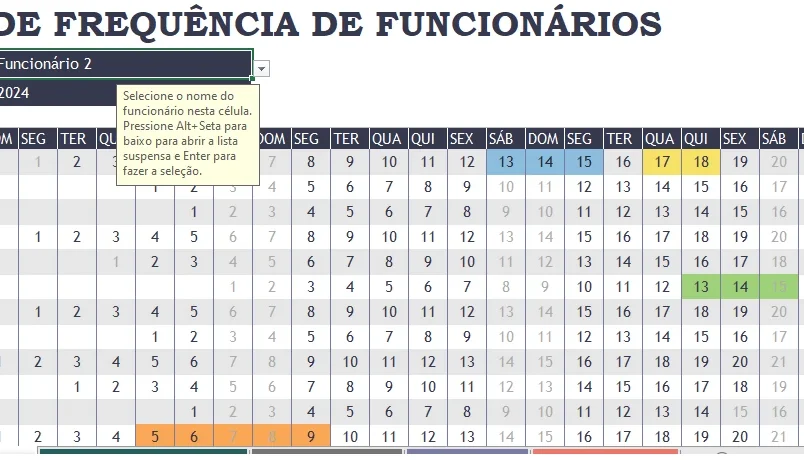 Planilha Controle De Frequencia Do Funcionario  - Editavel