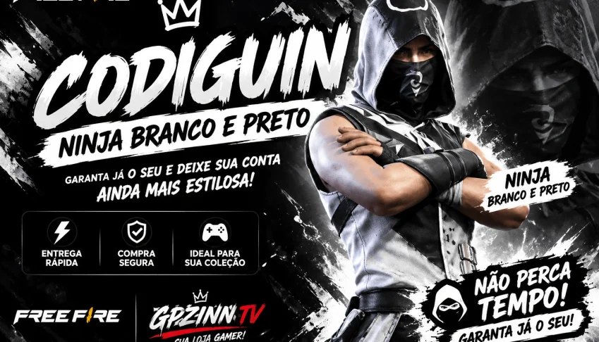 Codiguin Free Fire | Ninja Branco e Preto | Entrega Rápida
