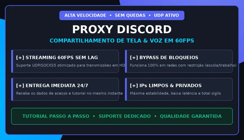 🔓 Proxy Discord p/ Transmissão & Tela | Bypass Redes Bloque