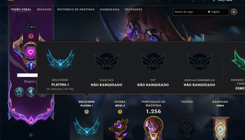 Platina 1 com TODOS os Champs e 571 Skins ( Nivel 873 )