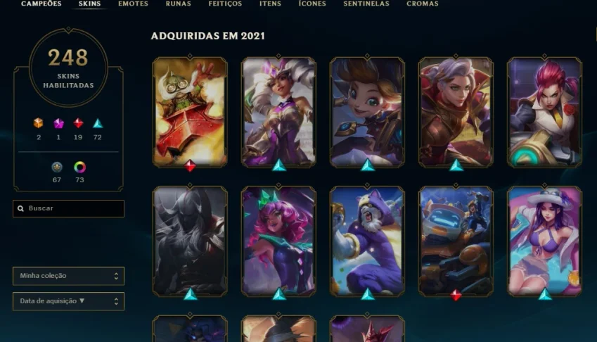 Conta Platina 1 (D2 mmr) com todos os champs e  248 skins.