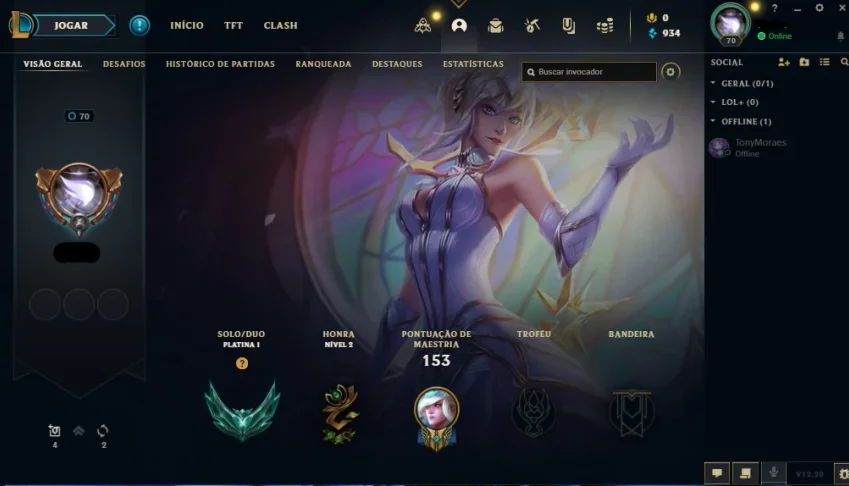 Conta LoL Unranked ( Season passada era Platina 1 )